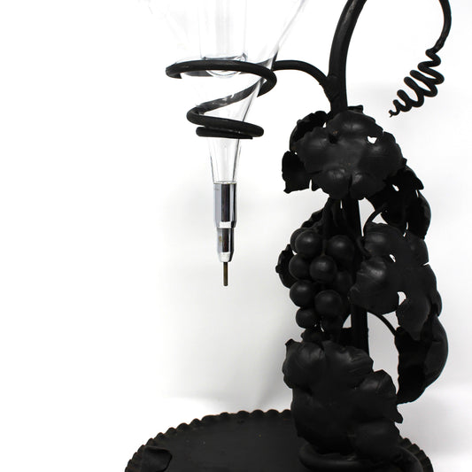 Decanter / Aerator /Wine Dispenser, Etched Glass, Wrought Iron Stand, Vintage Italy