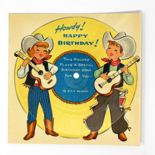 Greeting Card / Birthday, Children's Playable Record Birthday Card, Howdy Cowboys, 78 RPM, NOS, Vintage