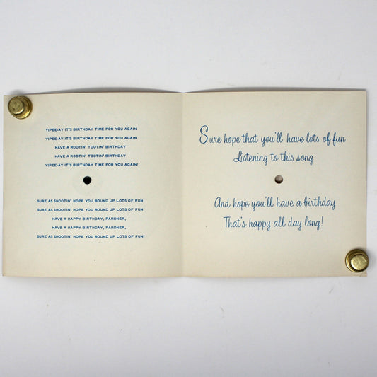 Greeting Card / Birthday, Children's Playable Record Birthday Card, Howdy Cowboys, 78 RPM, NOS, Vintage