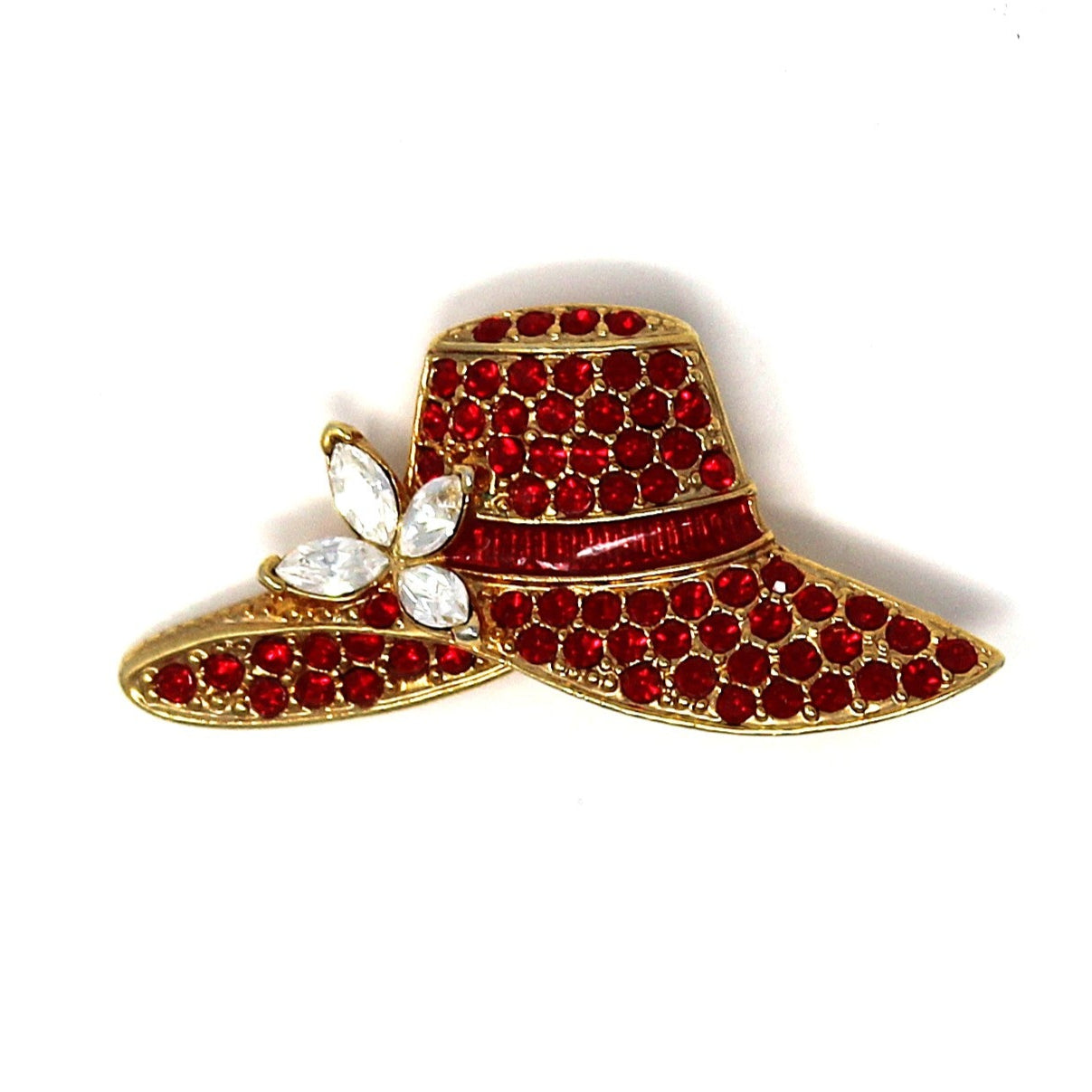 Monet Brooch, Red Panama Hat with Flower
