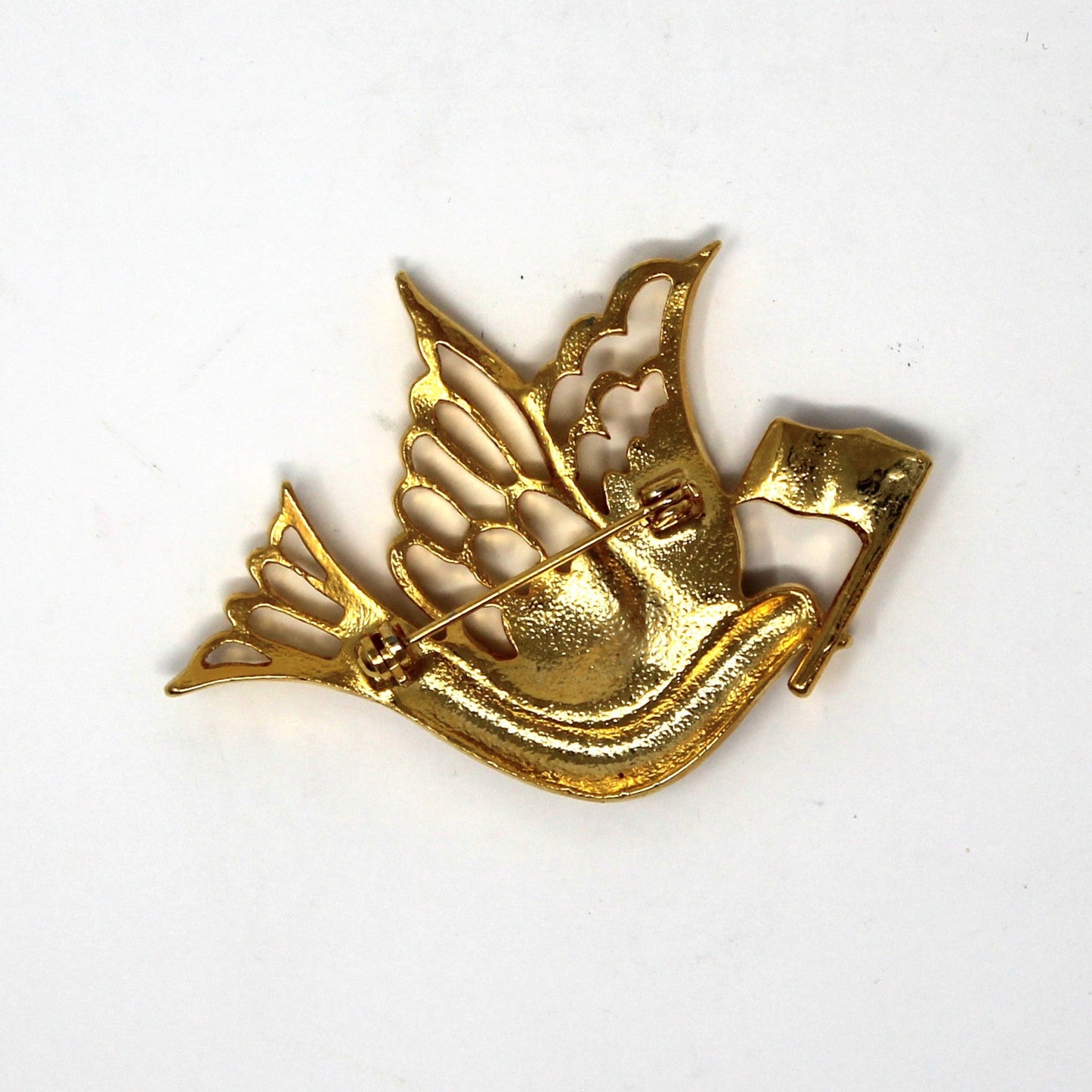 Brooch / Pin, Kim Rogers, Patriotic Dove Bird Of Peace USA Flag, Gold Tone & Enamel, Vintage