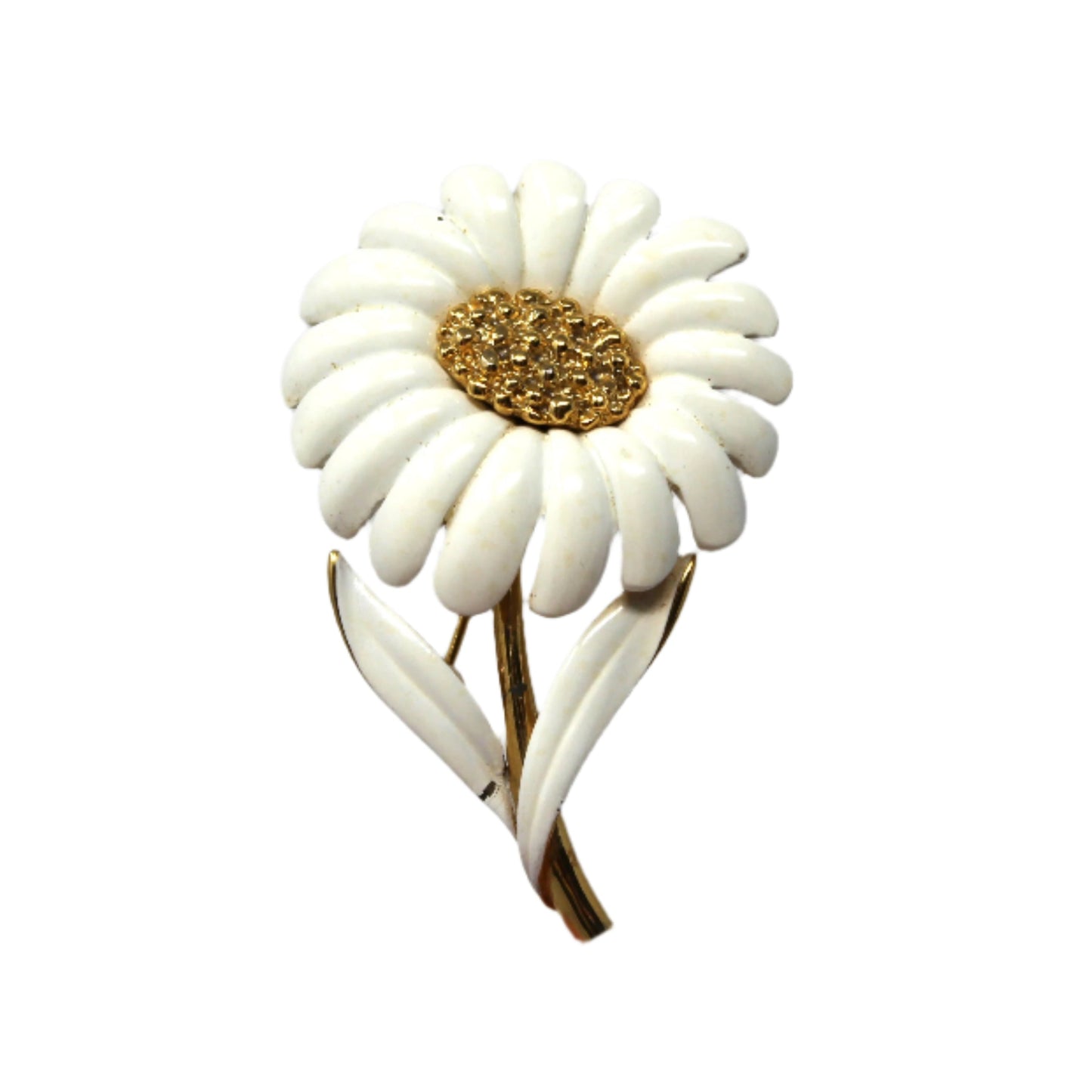Brooch / Pin, Monet, Daisy Flower, Gold Tone & White Enamel, Vintage