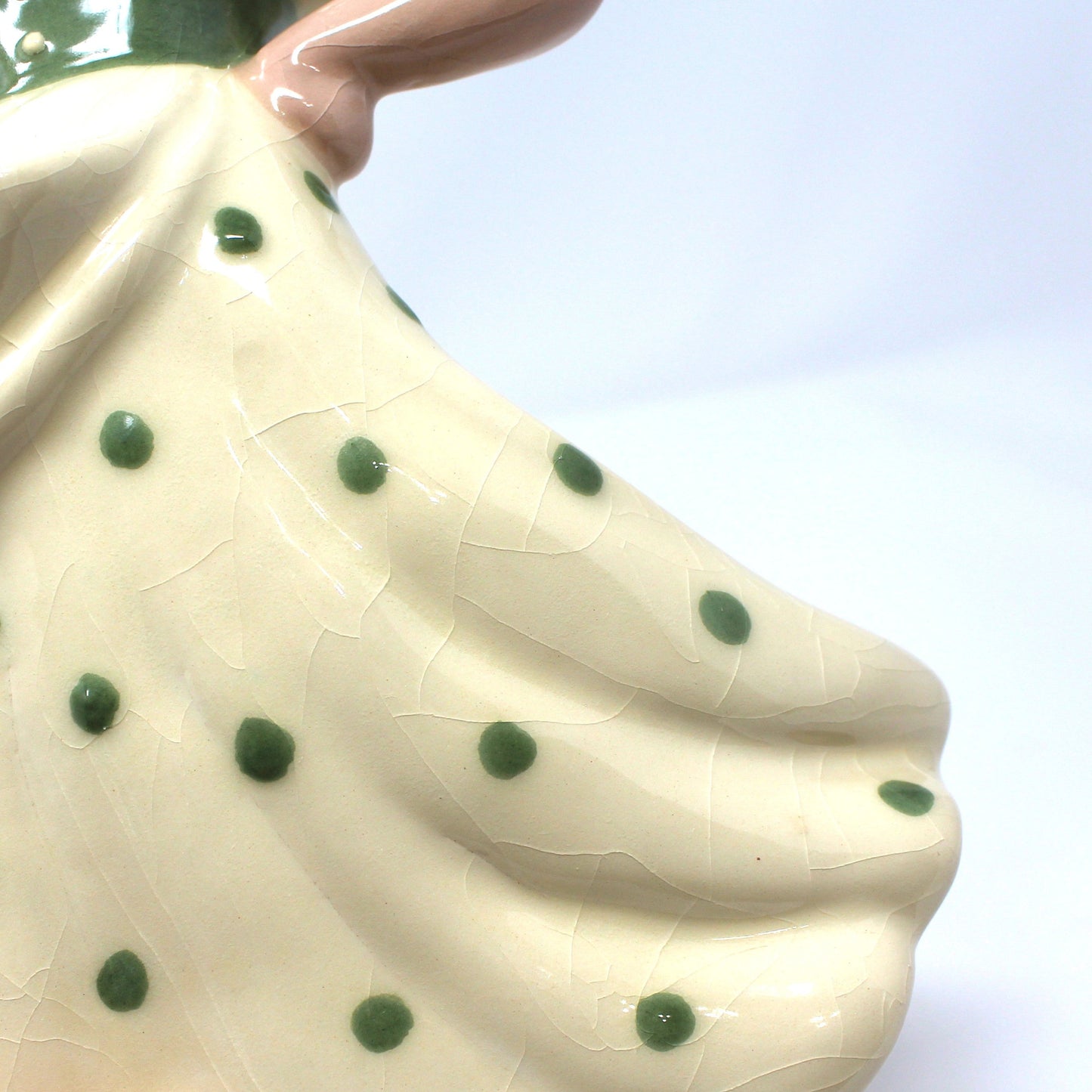 Figurine, Hedi Schoop, Dutch Boy and Girl, Hand Painted, Green & White, Vintage Set of 2