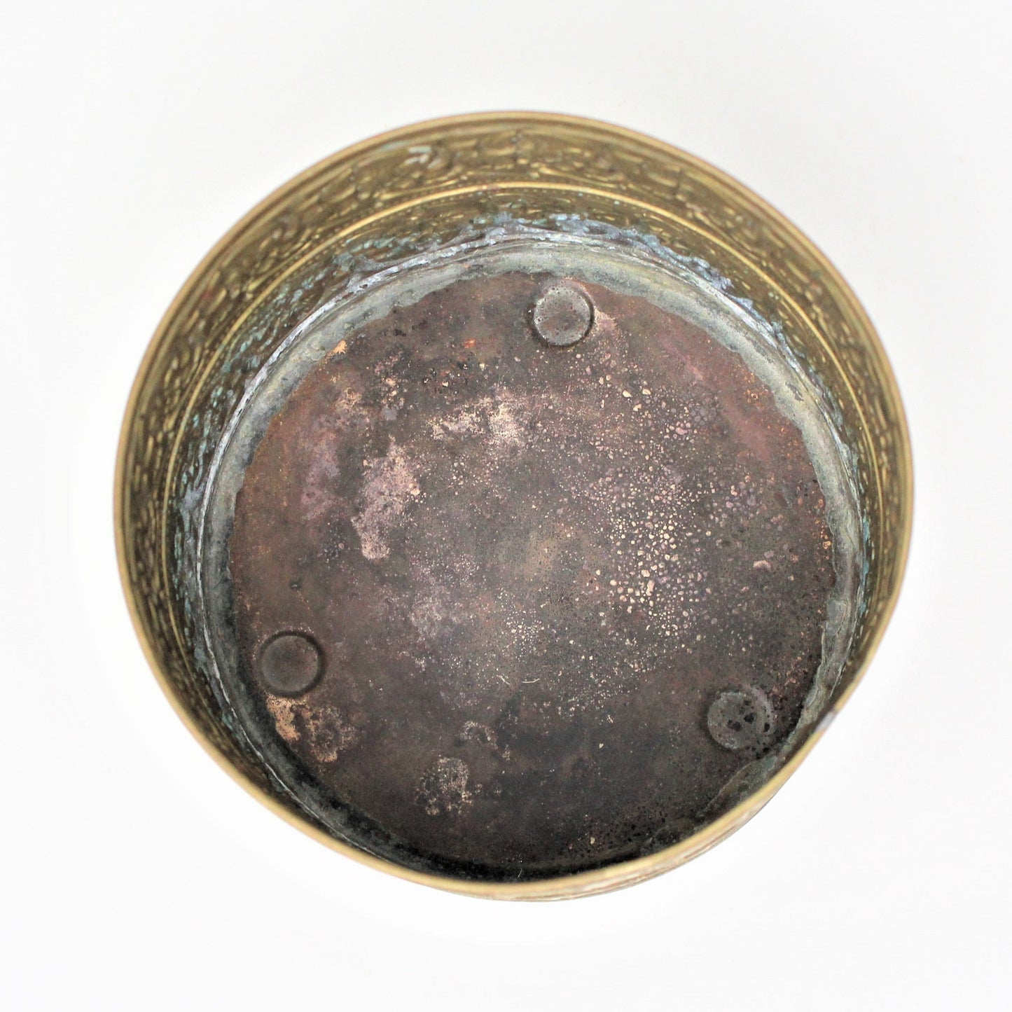 Planter,  Brass Cachet Pot, Embossed Blossoms, Metal, Vintage