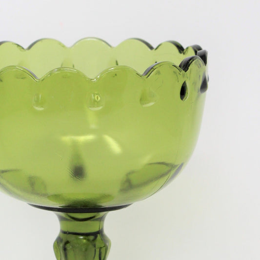 Compote, Indiana Glass, Teardrop #1011, Olive Green Glass, 7.5" Tall, Vintage