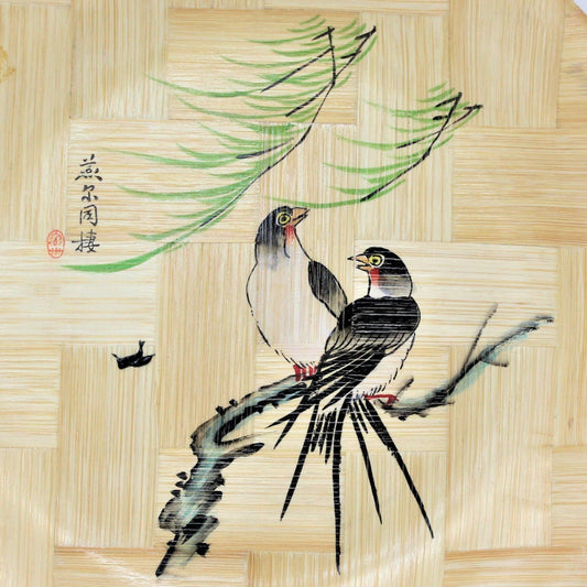 Decorative Plate, Oriental Birds, Bamboo Hand Painted Plate, Vintage