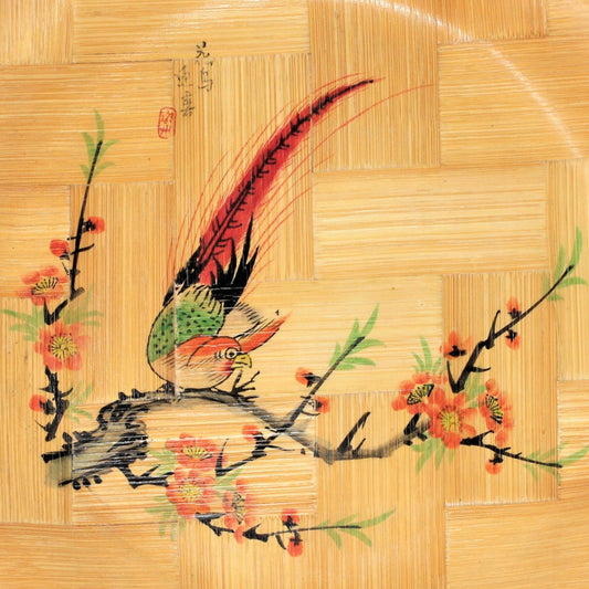 Decorative Plate, Oriental Bird, Bamboo Hand Painted Plate, Vintage
