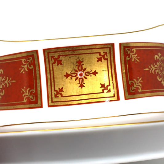Gravy Boat / Saucière with Underplate, Sango, Cumberland Pattern, Gold & Rust Red Panels, Vintage Japan