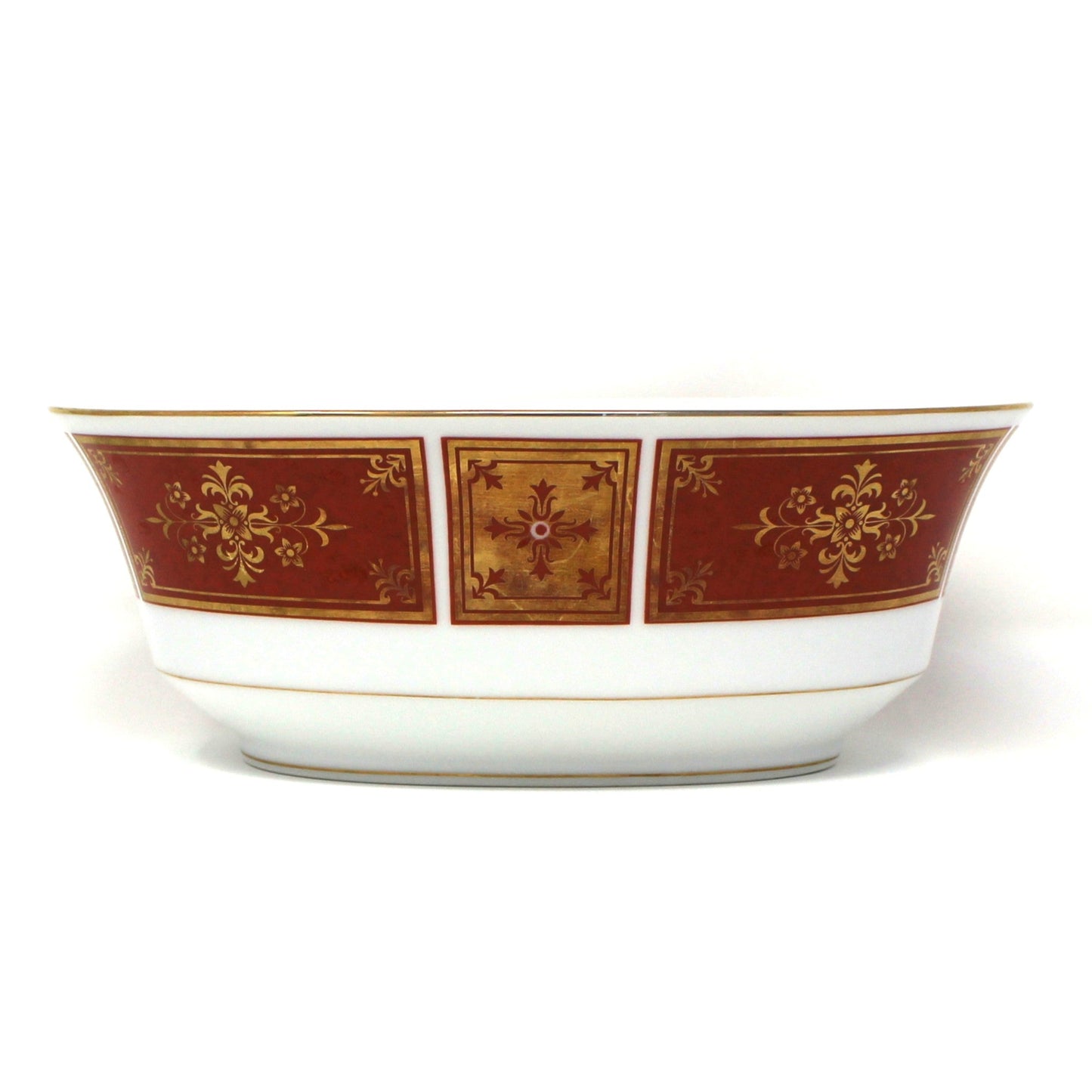 Serving Bowl, Sango, Cumberland Pattern, Oval, Gold & Rust Red Panels, Vintage Japan