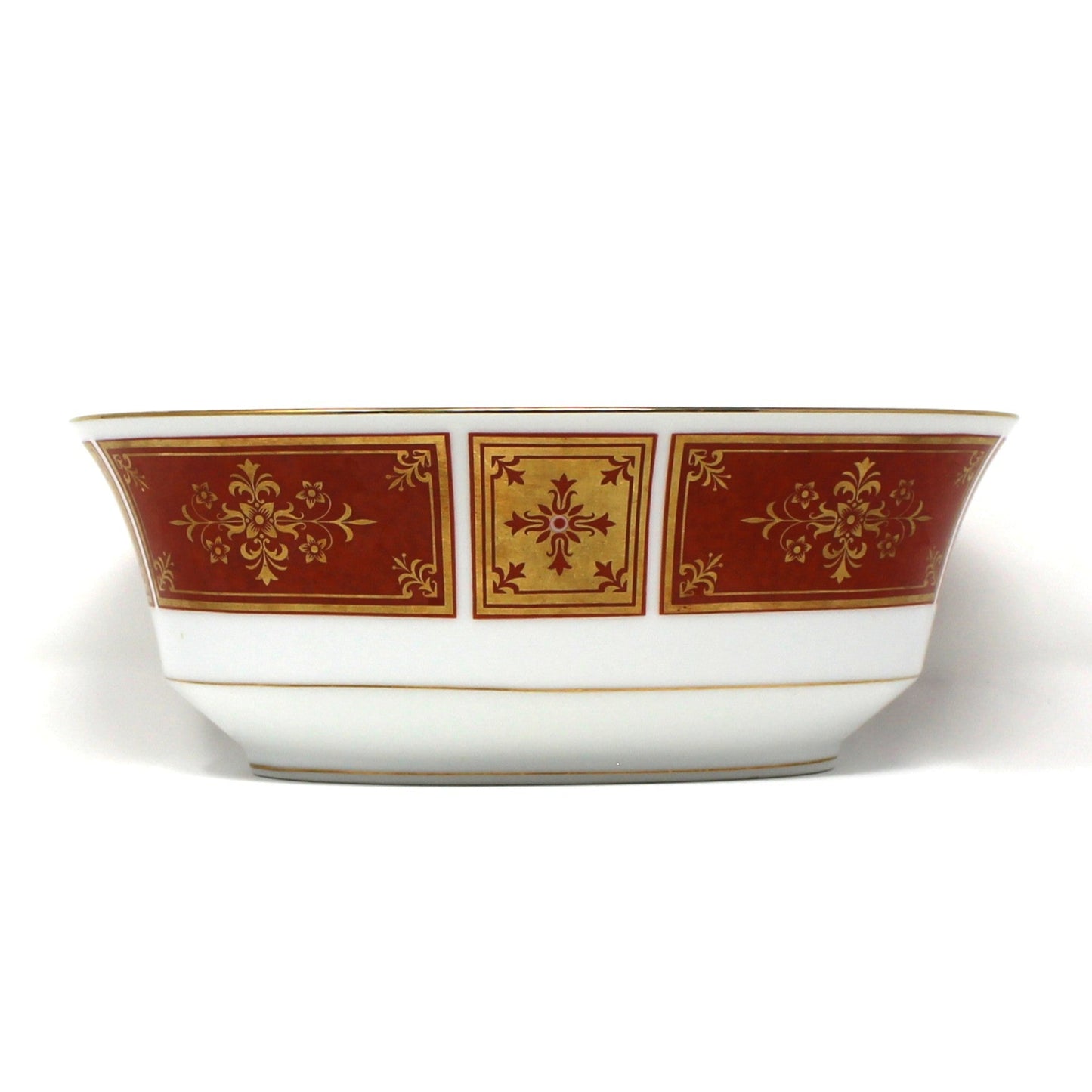 Serving Bowl, Sango, Cumberland Pattern, Oval, Gold & Rust Red Panels, Vintage Japan