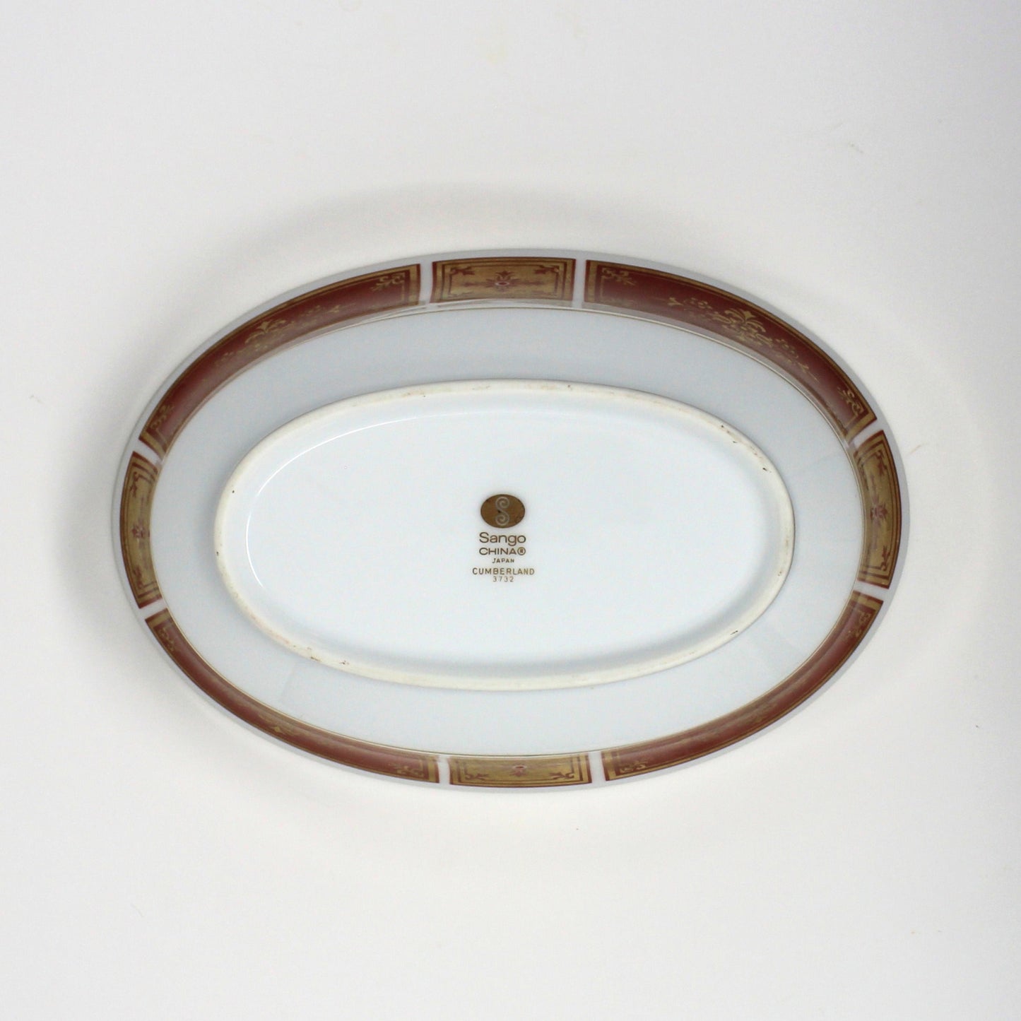 Serving Bowl, Sango, Cumberland Pattern, Oval, Gold & Rust Red Panels, Vintage Japan