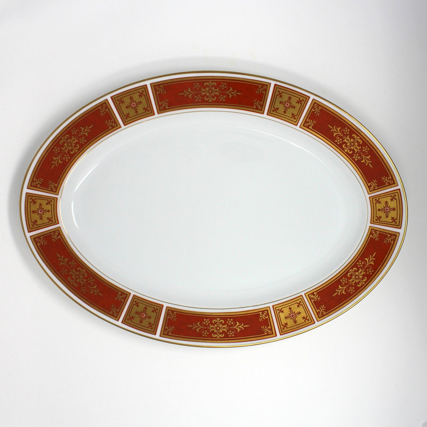 Serving Platter, Sango, Cumberland Pattern, Gold & Rust Red Panels, Vintage Japan 16"