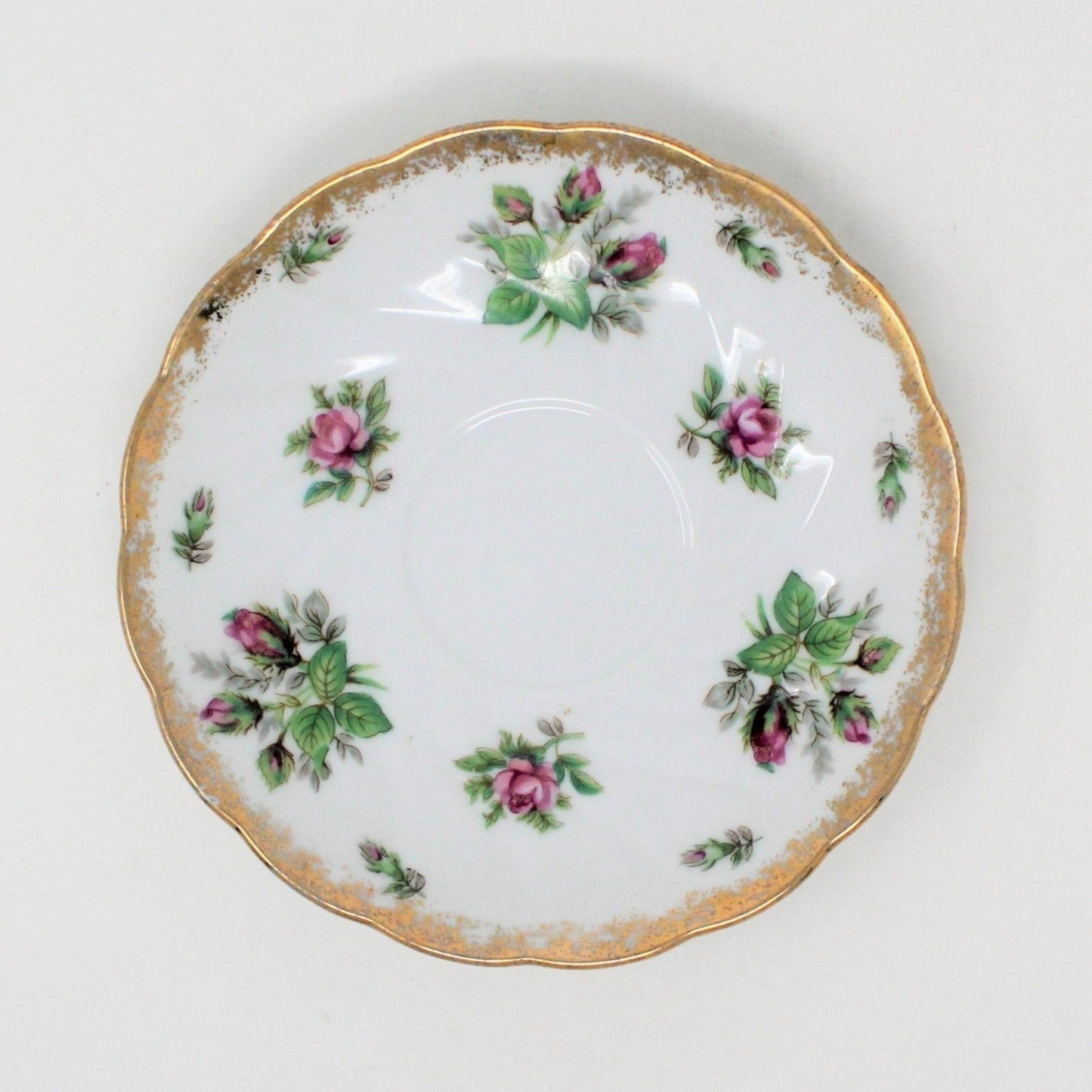 Saucers, Fred Roberts Co, Moss Rose Pink Roses, Vintage