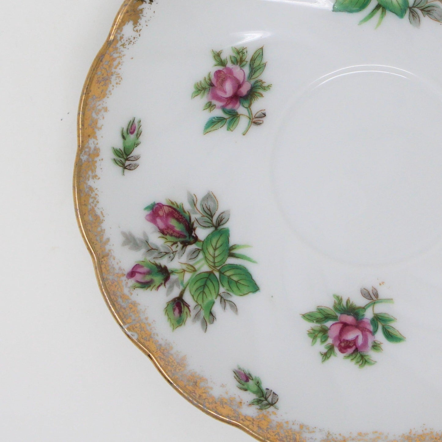 Saucers, Fred Roberts Co, Moss Rose Pink Roses, Vintage