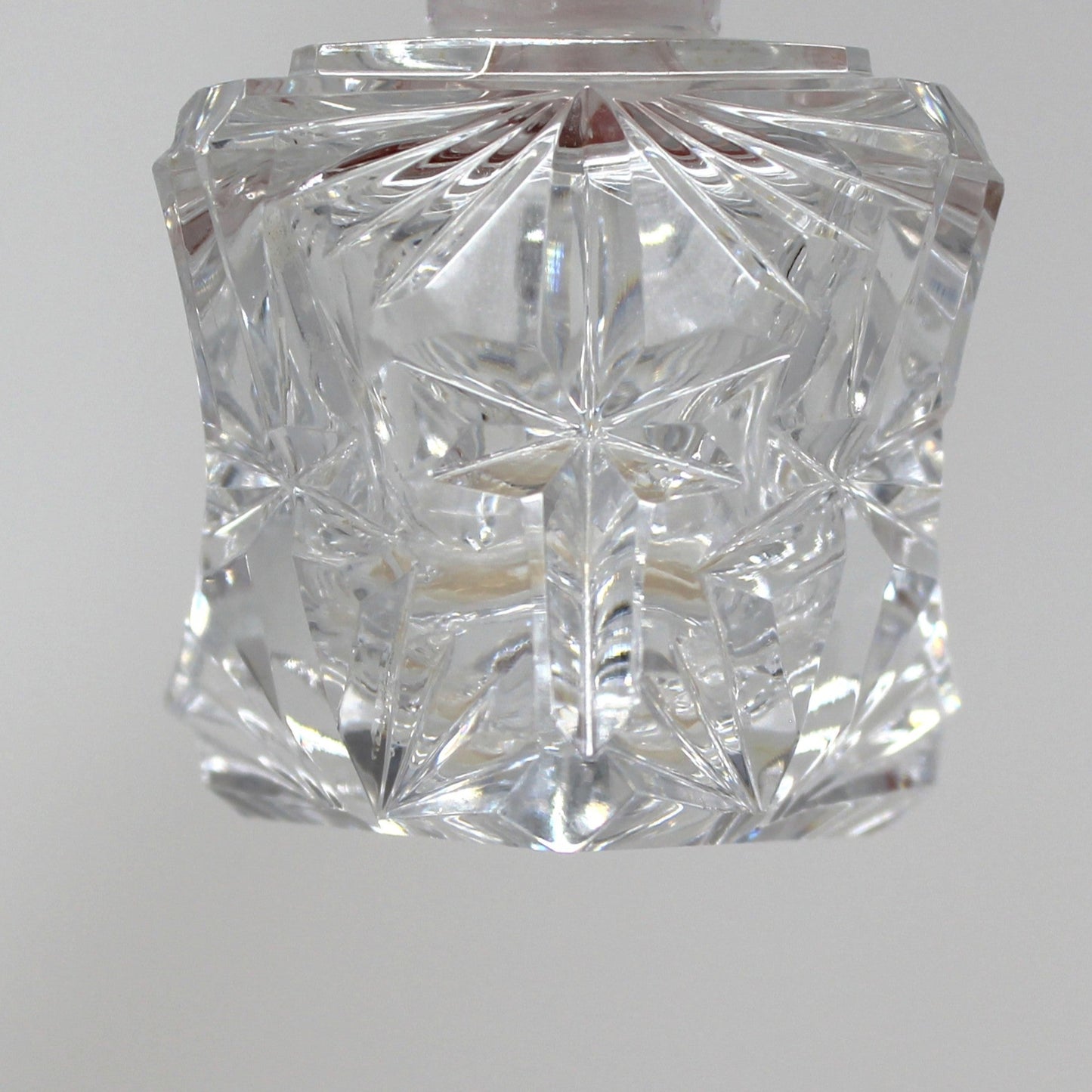 Perfumed Bottle, Cut Crystal, Art Deco Triangle Shaped, Tall Pointed Stopper, Vintage Collectible