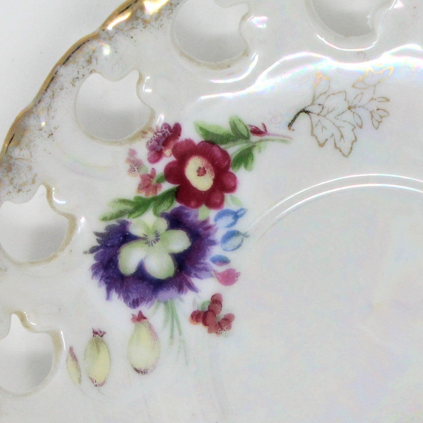 Decorative Plate, Fred Roberts Co, Reticulated Iridescent Lusterware, Purple Floral, Vintage