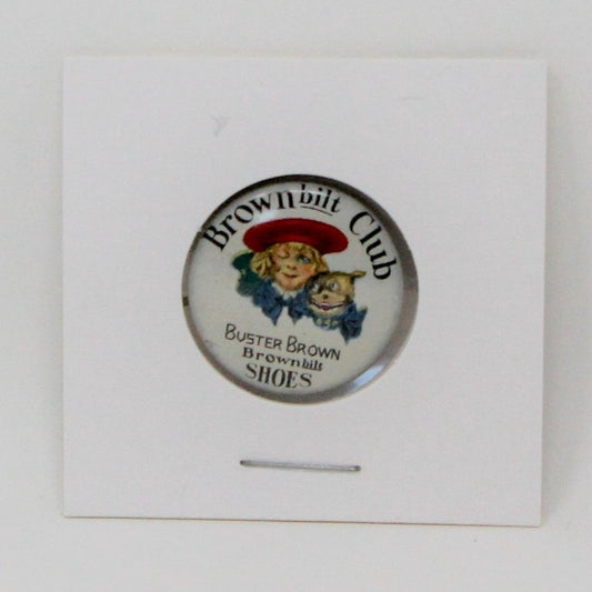 Pinback, Mini Pinback, Buster Brown, Shoes, Brownbilt Club Pin Advertising Button, Vintage