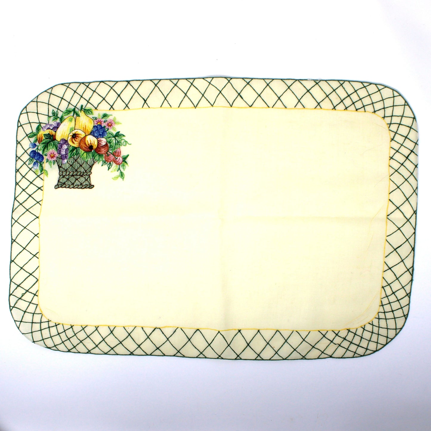 Placemats and Napkins Set, Villeroy & Boch Basket Garden, Embroidered Fabric / Cloth, Fruit & Flowers Basket, Set for Four (8 Pcs), Vintage