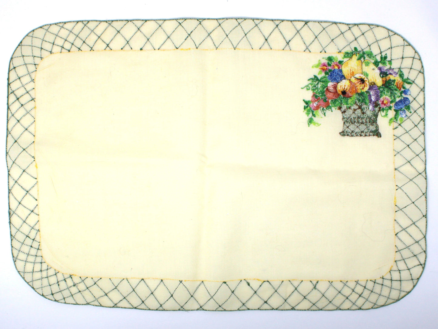 Placemats and Napkins Set, Villeroy & Boch Basket Garden, Embroidered Fabric / Cloth, Fruit & Flowers Basket, Set for Four (8 Pcs), Vintage