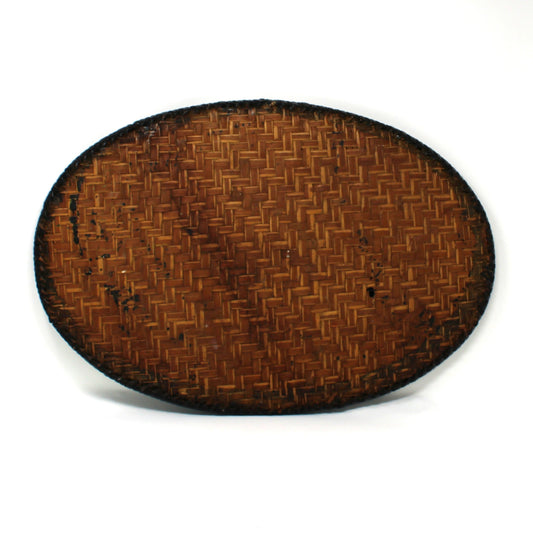 Tray, Hand Painted Wicker, Woven Grass, Robin Bird on Branch Design, Winnowing Basket, Vintage