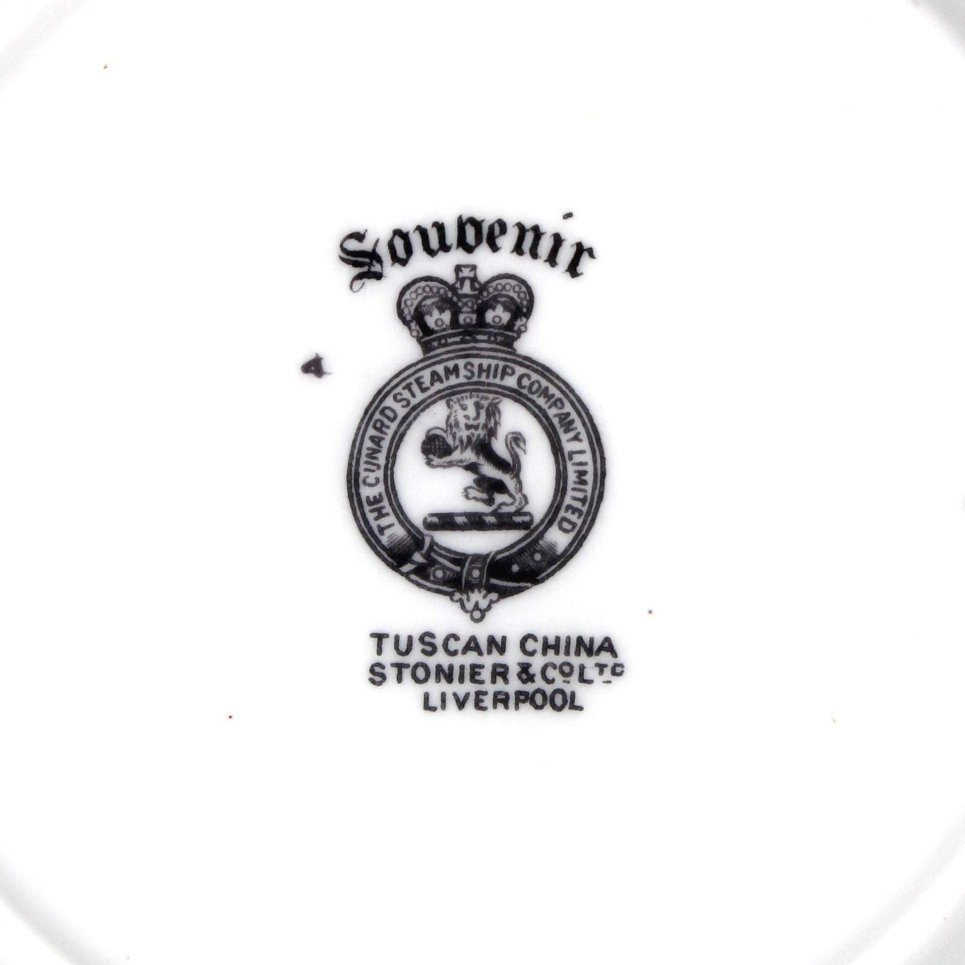 Backstamp of 'Souvenir' branding on antique Tuscan China plate