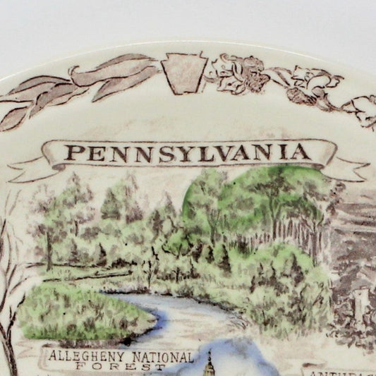 Decorative Plate, Souvenir State Collectors Plate, Vernon Kilns, Pennsylvania Plate, Vintage