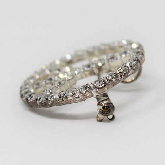 Brooch / Pin and Pendant, Peace Sign, White Rhinestones on Silver Tone Metal