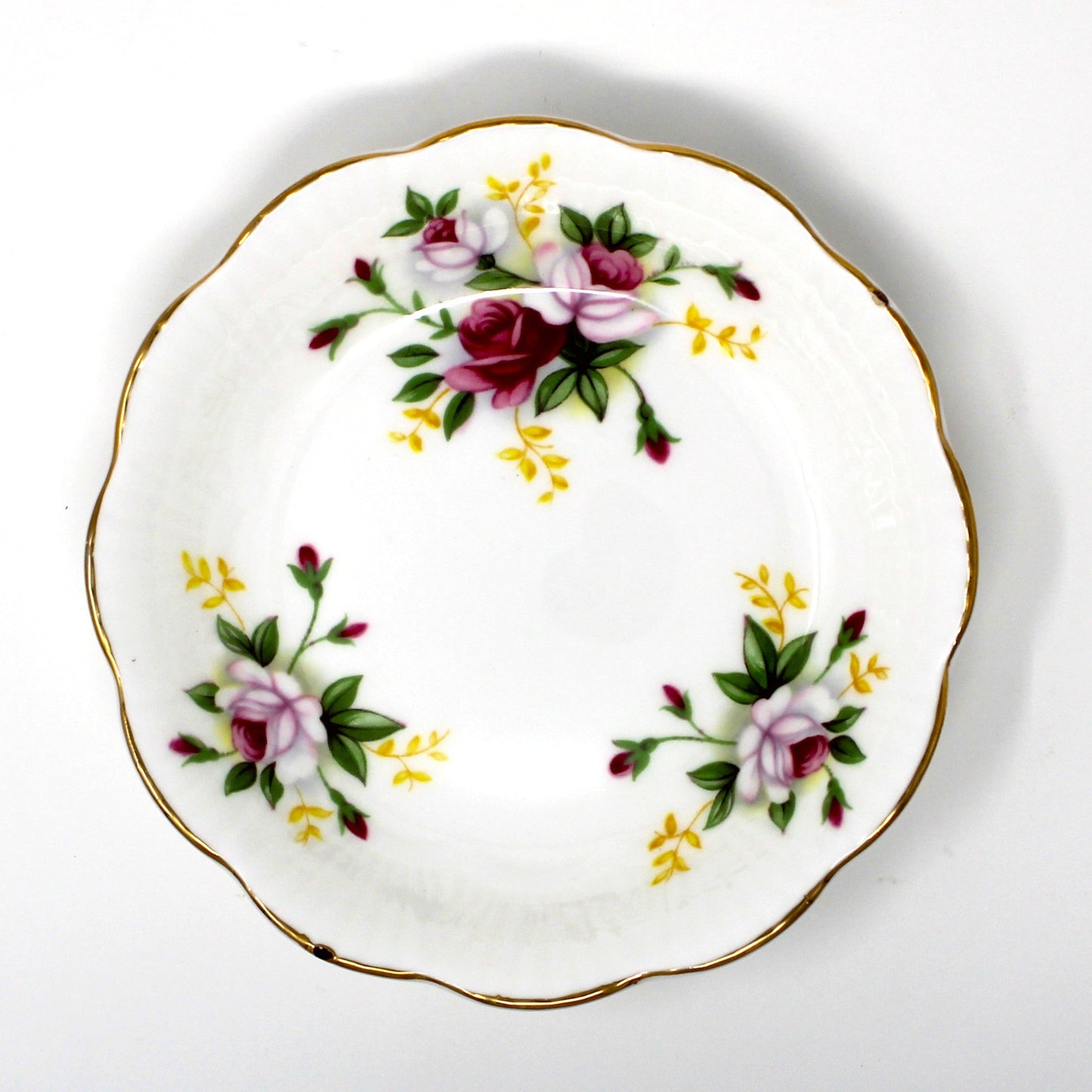Royal Windsor Vintage Fruit / Dessert Bowl with floral design, pink and red roses with tiny yellow floral sprigs