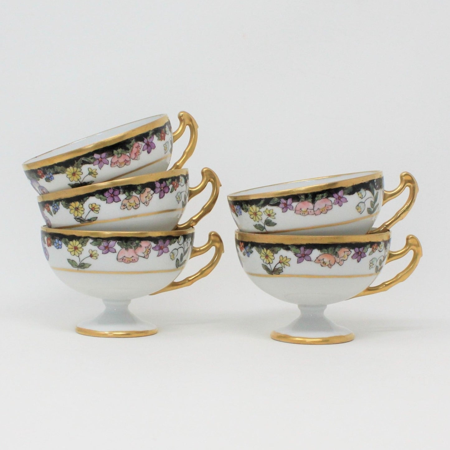 Teacup, EPIAG, Hand Painted Florals, Set of 5, Czechoslovakia, Antique
