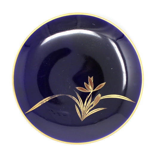 Cobalt blue plate with gold floral design