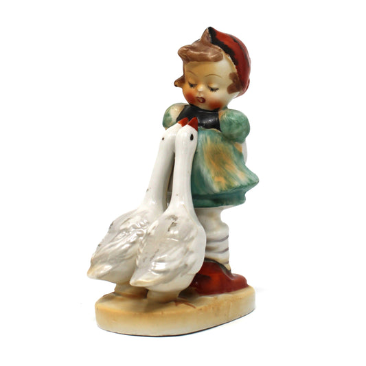 Vintage figurine Hummel Style Goose Girl from Japan.