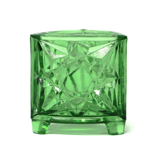 Green glass toothpick holder, footed.  LG Wright