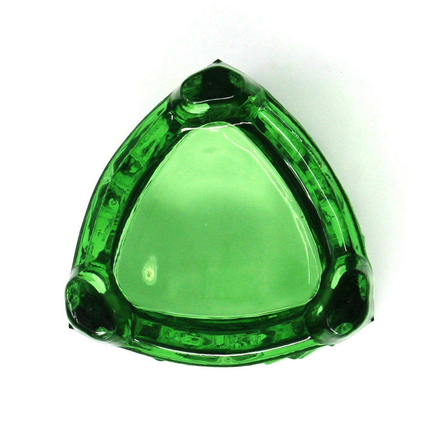 Bottom view of green glass vintage toothpick holder