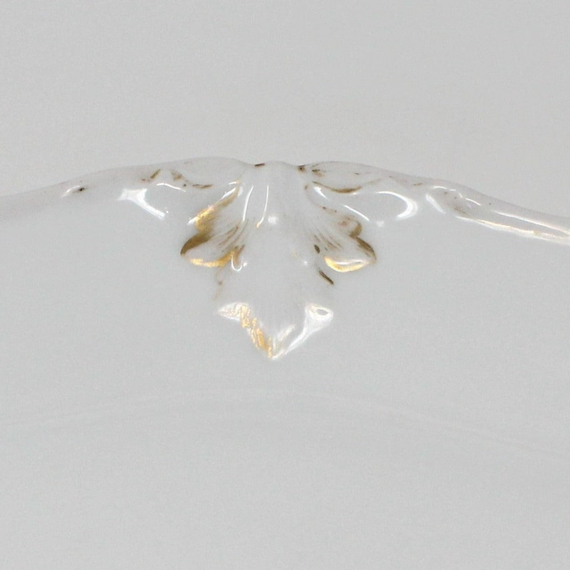 Serving Platter, White with Gold Leaves, Built in Handles, Vintage Ceramic 12"