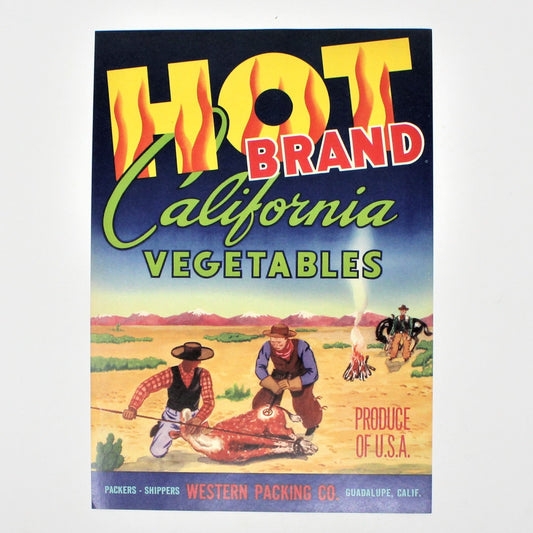 Crate Label, Hot Brand California Vegetables, Western Packaging CA, 10" Vintage, 1950's