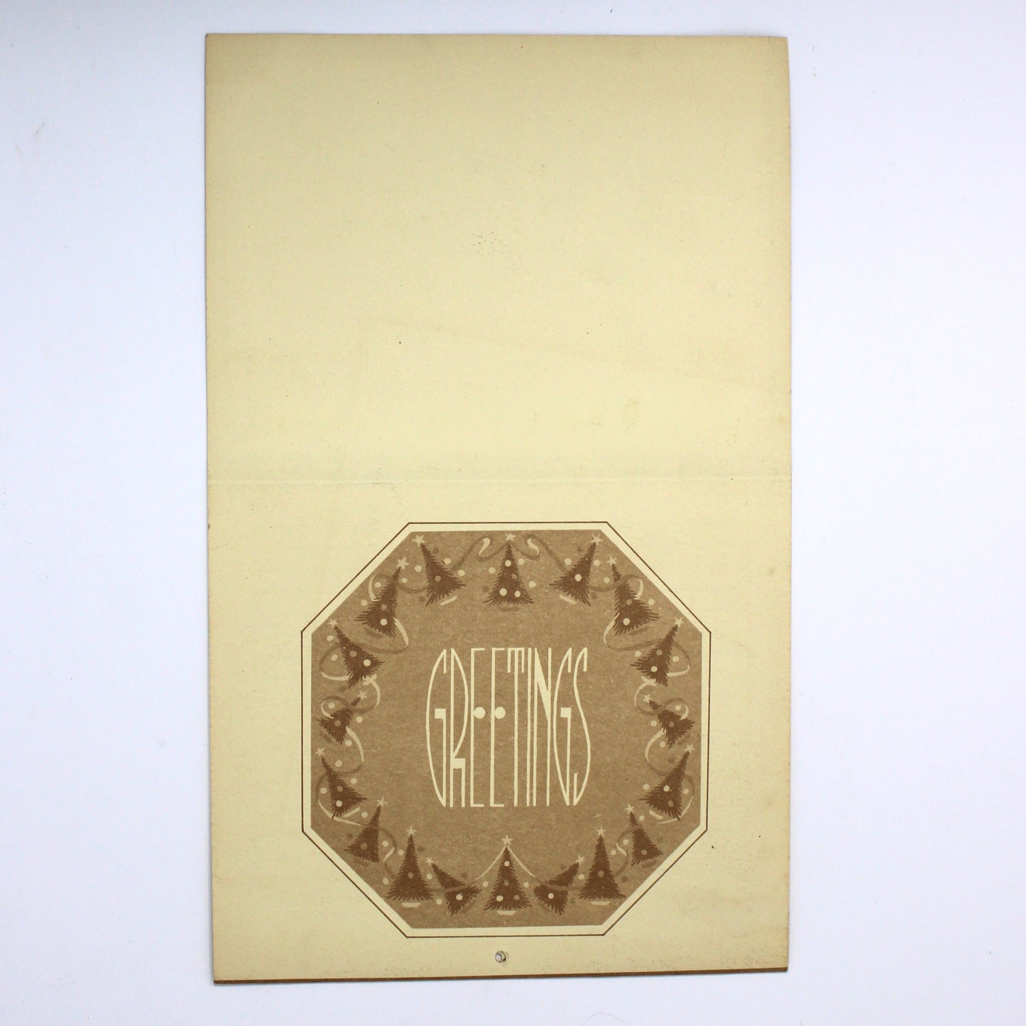 Back view of vintage advertising calendar sample. Greeting card shaped.