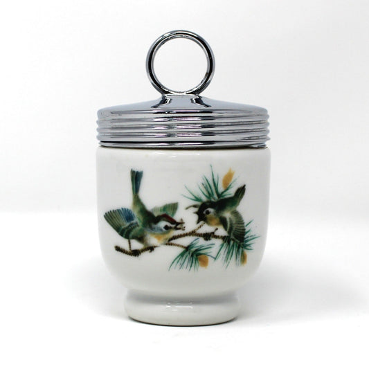Vintage egg coddler from Royal Worcester.  Bird pattern with stainless steel lid.