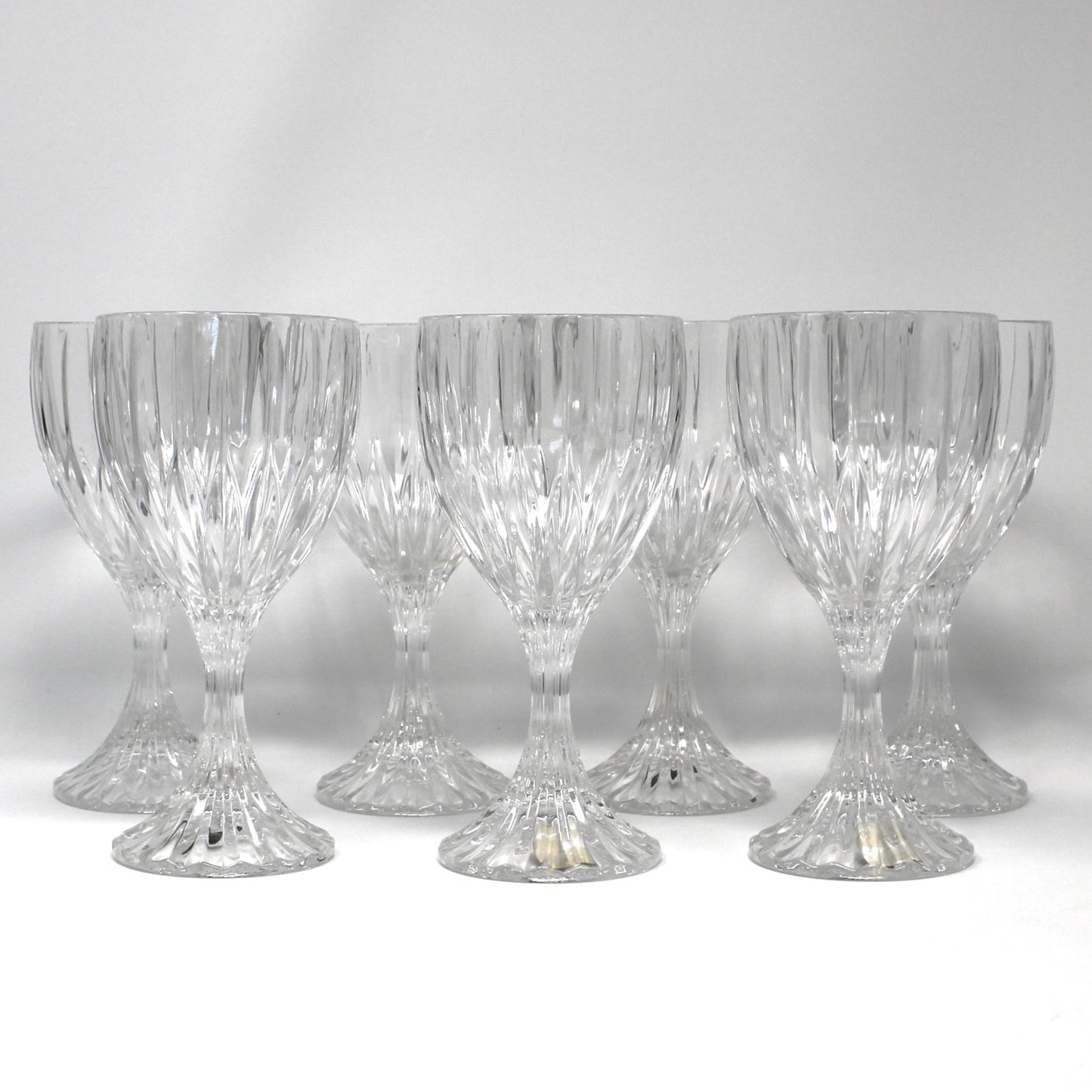 Set of clear German crystal water goblets by Mikasa in the Park Lane pattern. Set of 7