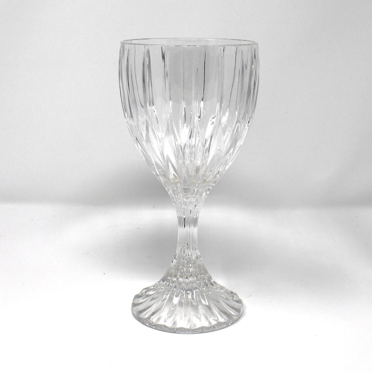 Clear German crystal water goblet by Mikasa in the Park Lane pattern.