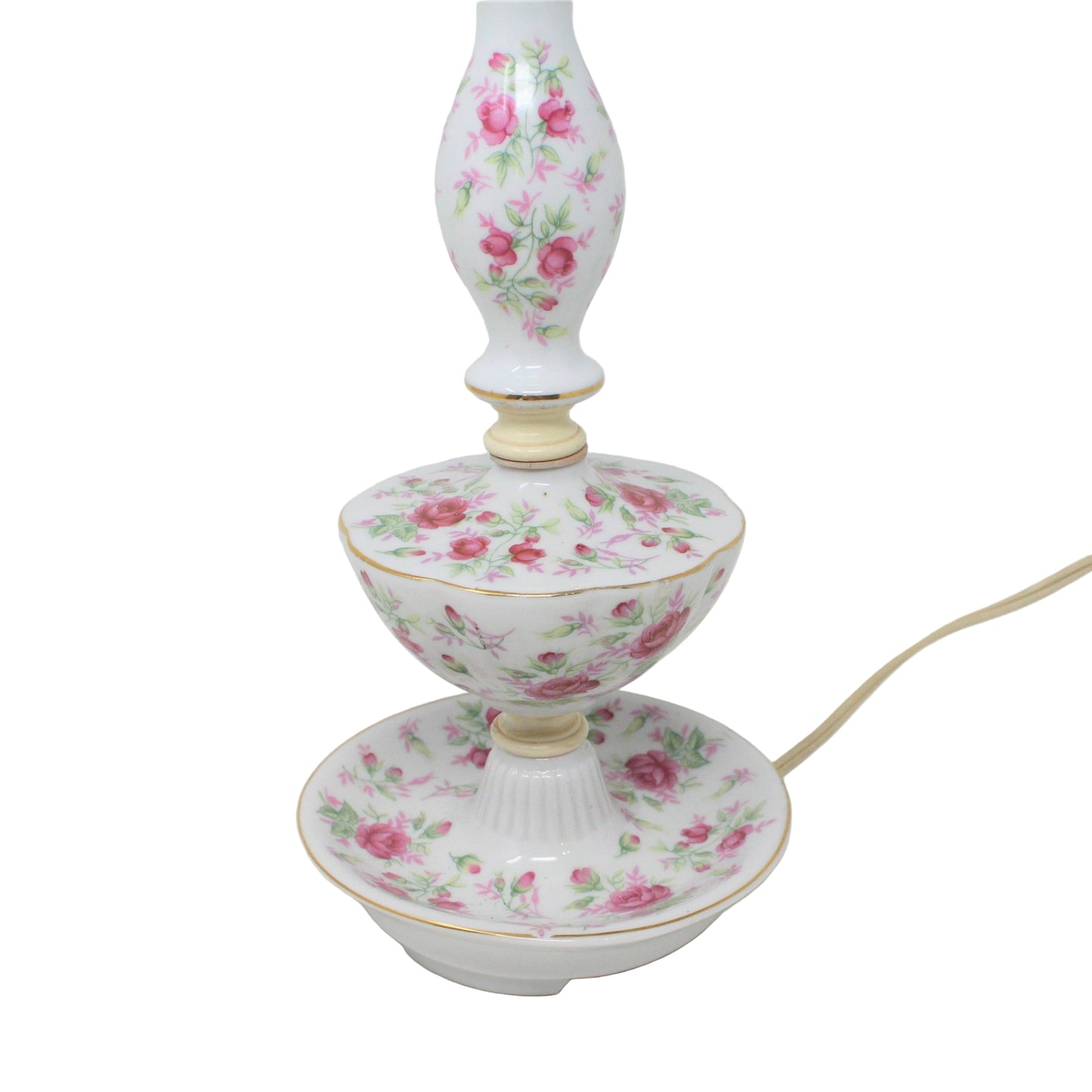 Lamp, Table Lamp, Tiered Porcelain Pink Roses, Vintage