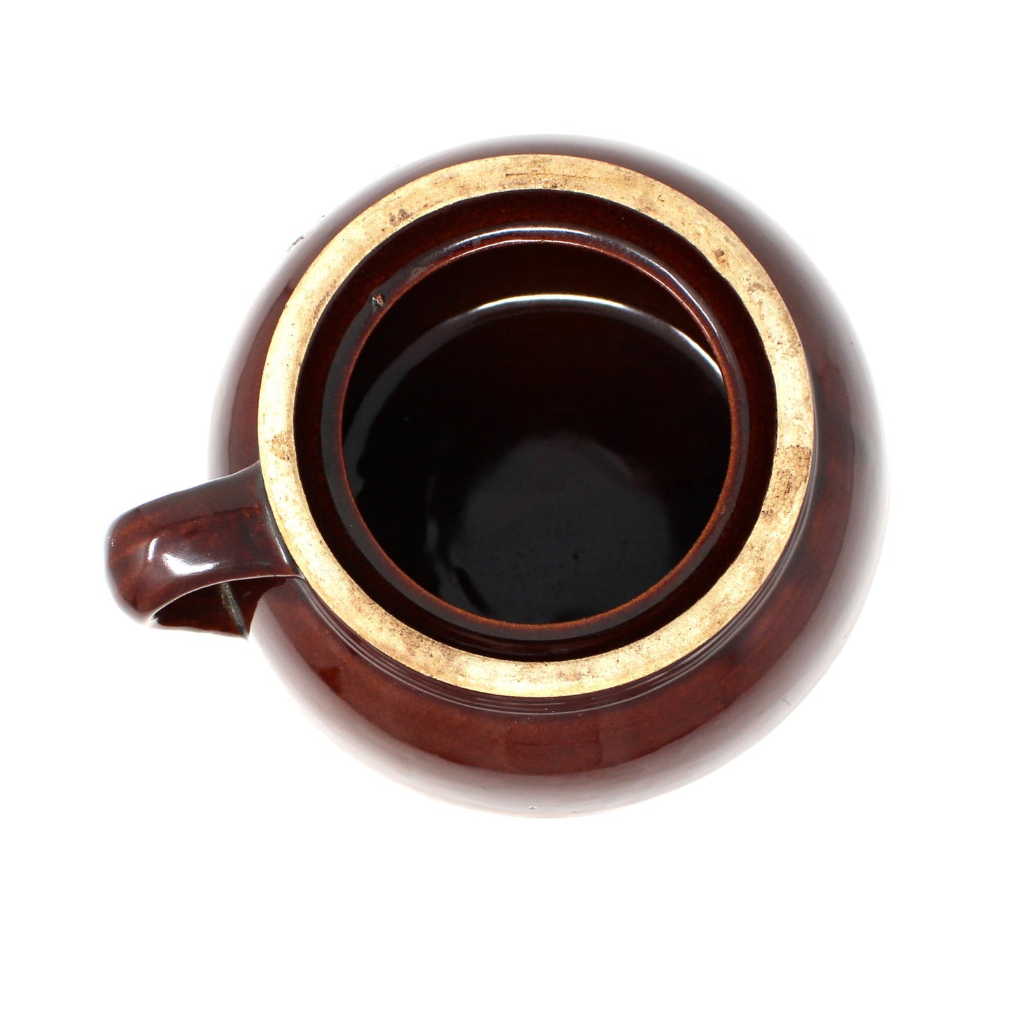 Brown ceramic bean pot from Roseville Pottery, RPR Co.
