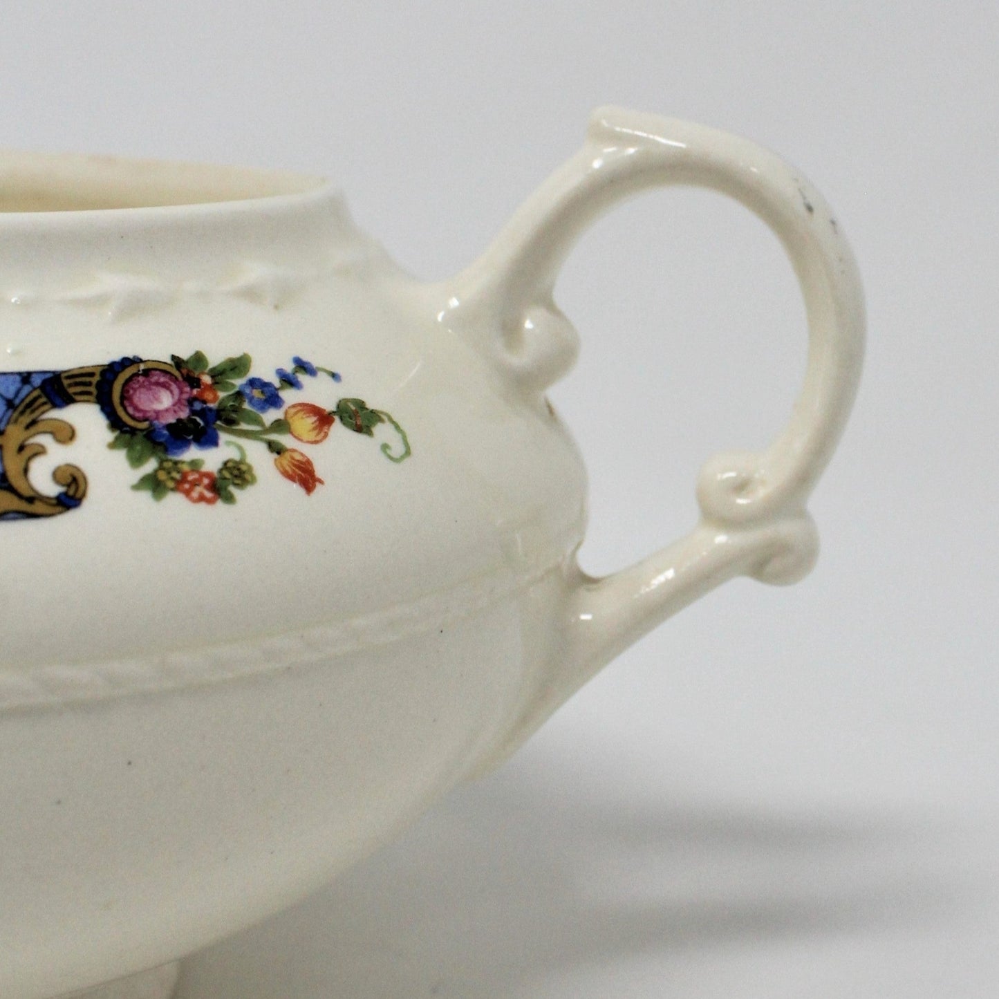 Covered Vegetable Bowl, Crooksville, Blue Trellis Floral Band, Advertising, Vintage