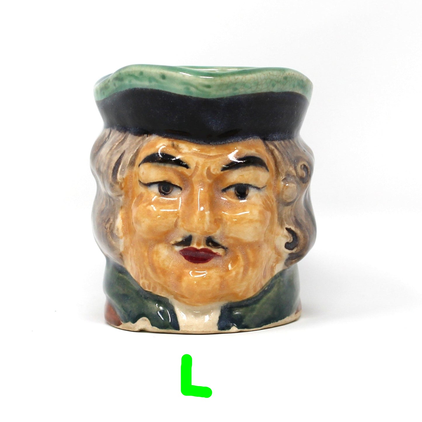 Pitchers / Jugs, Toby Jugs, Hand Painted Character Colonial Man Face with Mustache, Japan, Vintage