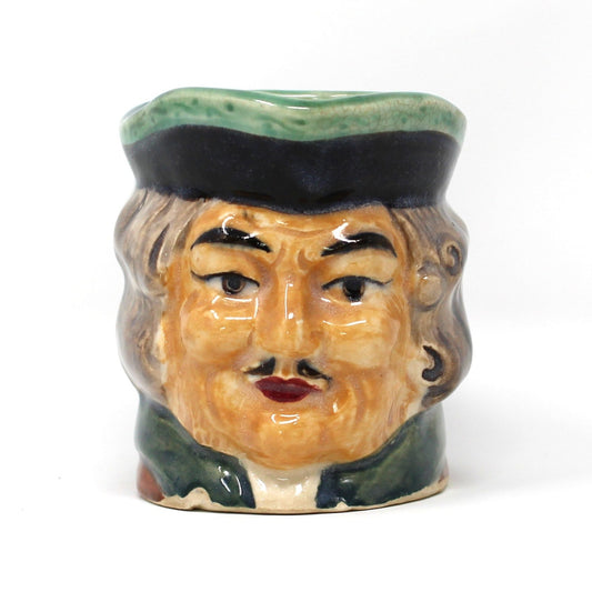 Vintage Toby Jug, Hand Painted Character Face Colonial Man with Mustache and Tricorn Hat. Ceramic Mid Century Japan