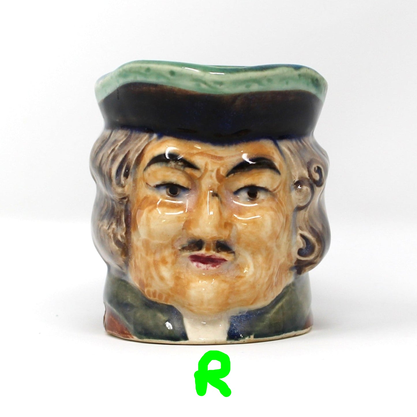 Pitchers / Jugs, Toby Jugs, Hand Painted Character Colonial Man Face with Mustache, Japan, Vintage