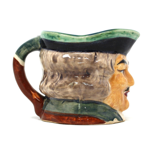Side view of Vintage Toby Jug, Hand Painted Character Face Colonial Man with Mustache, Ceramic Pitcher