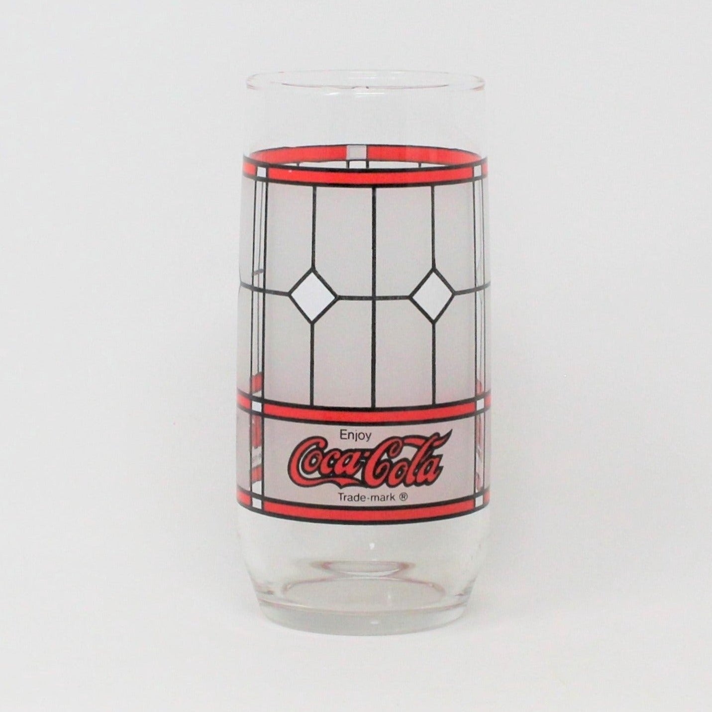 Glasses, Coca Cola Glass, Frosted Stained Glass, Tiffany Style, Set of 4, Vintage, SOLD