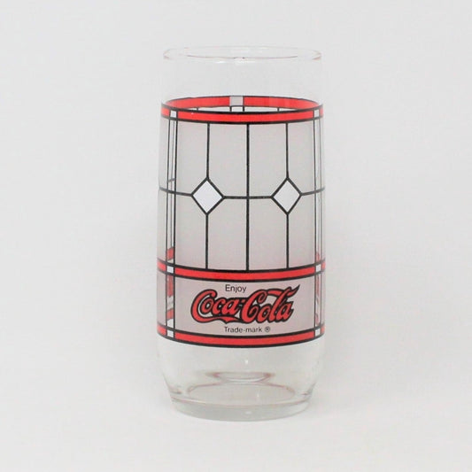 Glasses, Coca Cola Glass, Frosted Stained Glass, Tiffany Style, Set of 4, Vintage, SOLD