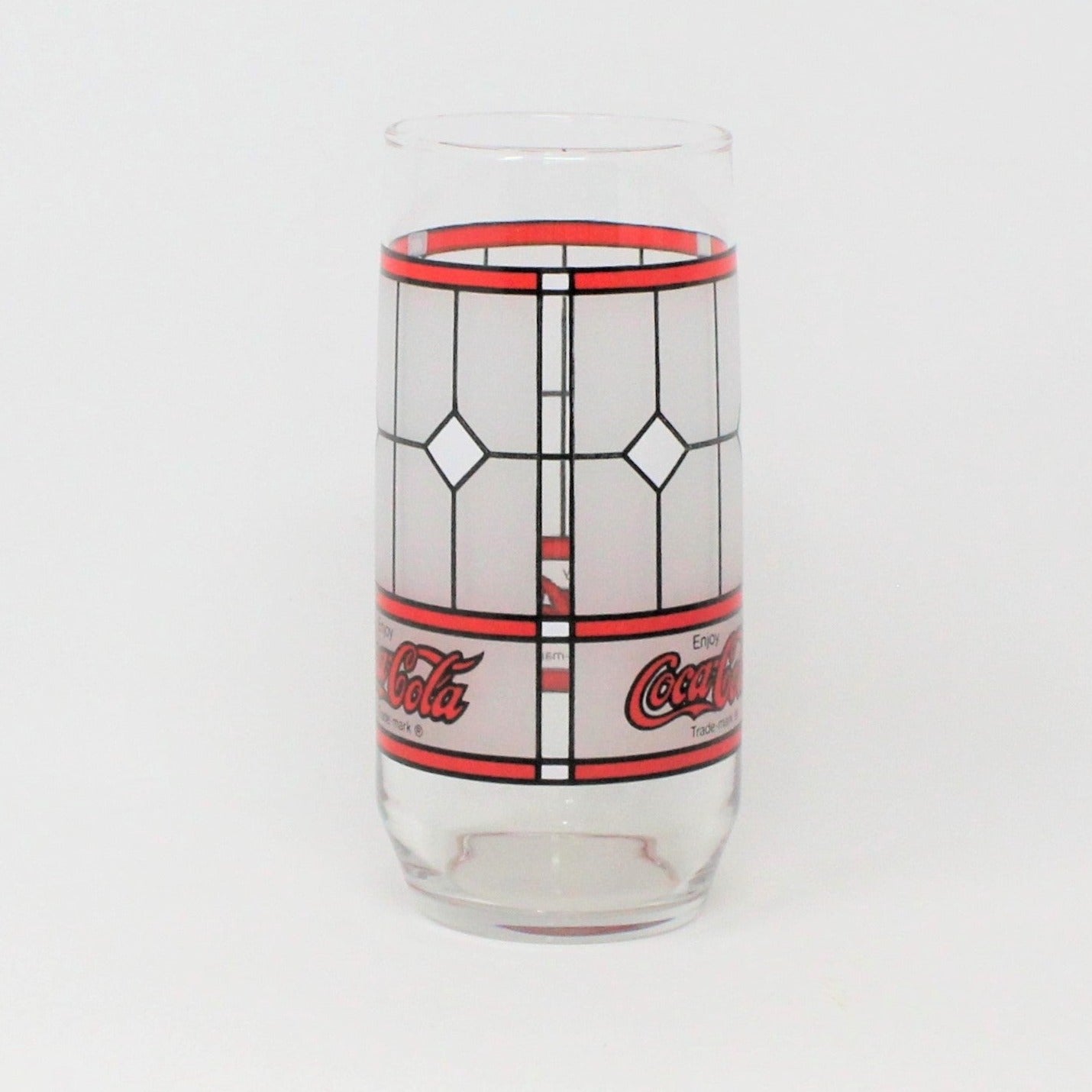 Glasses, Coca Cola Glass, Frosted Stained Glass, Tiffany Style, Set of 4, Vintage, SOLD