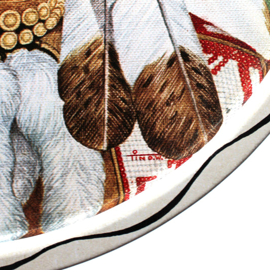 Tray, Metal Tray, Native American Indian Chief, Feather Headdress, Round, Vintage